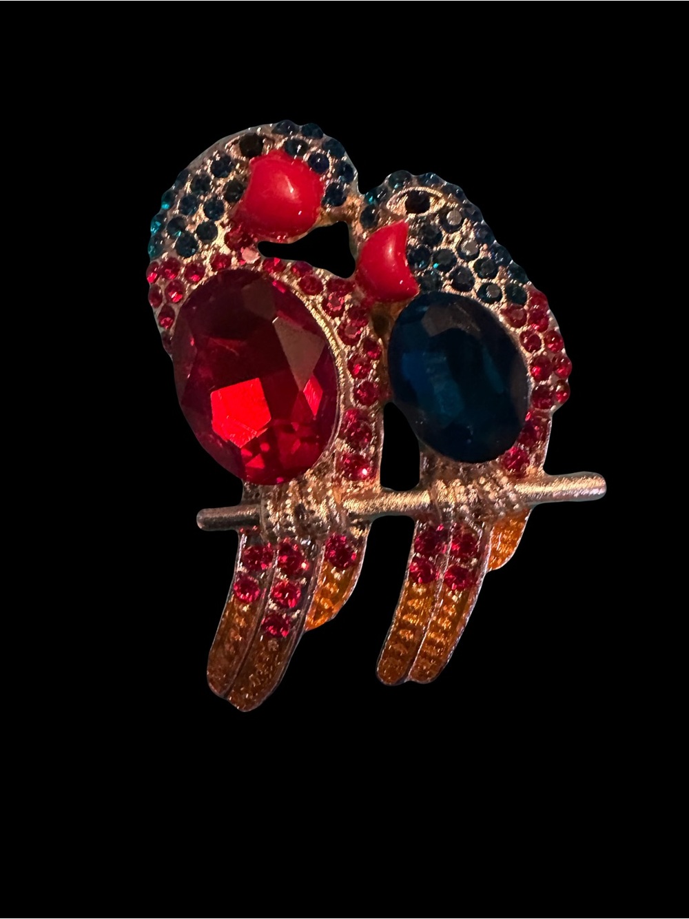 Colorful Parrot Crystal Brooch - Red & Green
